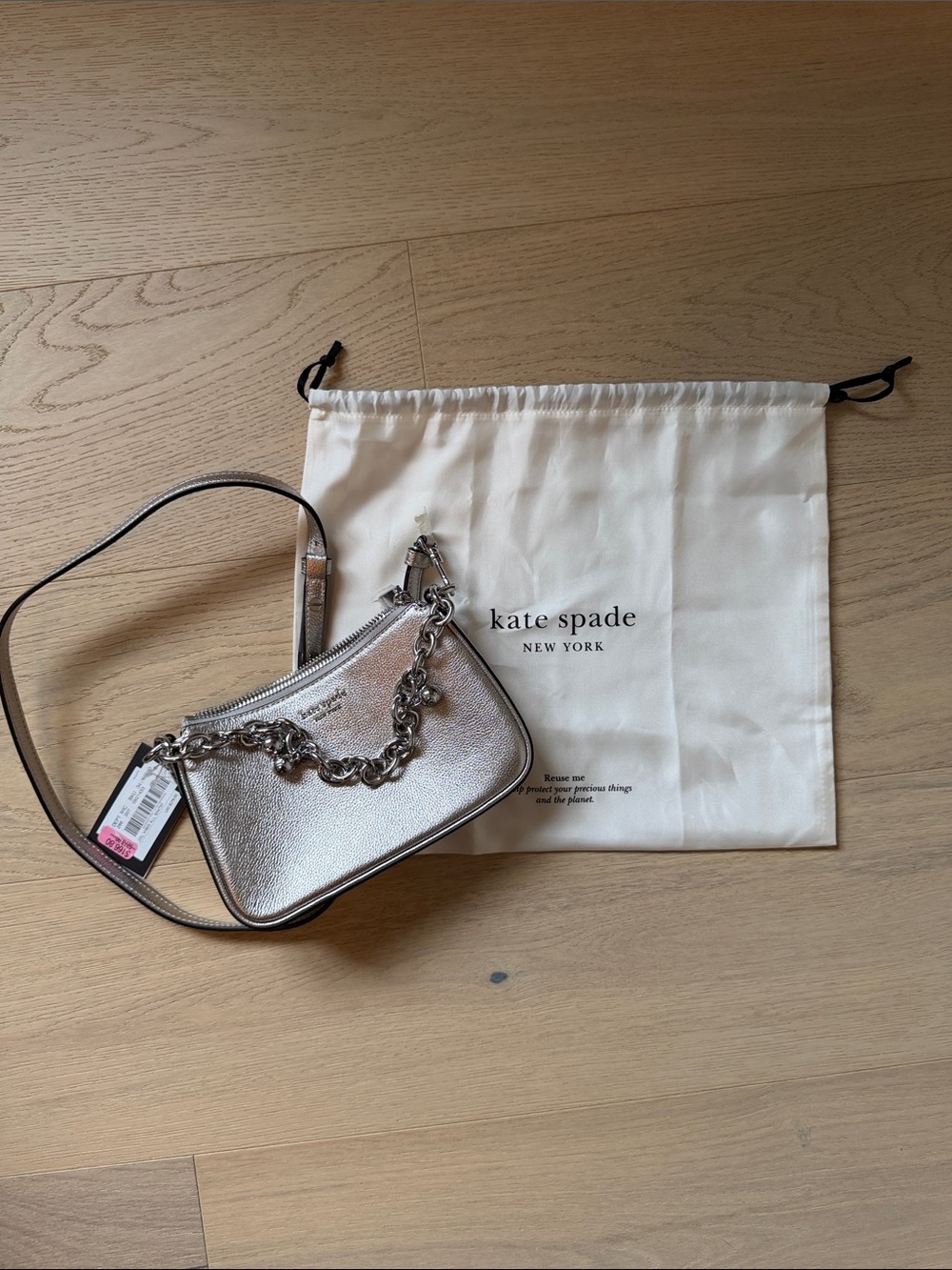 kate spade Metallic Silver Mini Chain-Accent Crossbody